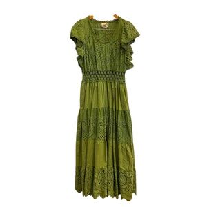 Dixie Collection Rich Spring Green Cotton Eyelet Maxi Dress sz M